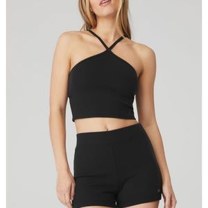 Alo Goddess Ribbed Cross Crop Top
